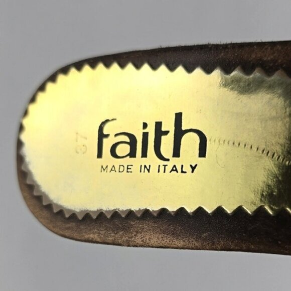 Faith Women's Gold Denim Slip On Upper Buckle Strap Mule Sandal Sole Size 6 - Picture 11 of 16